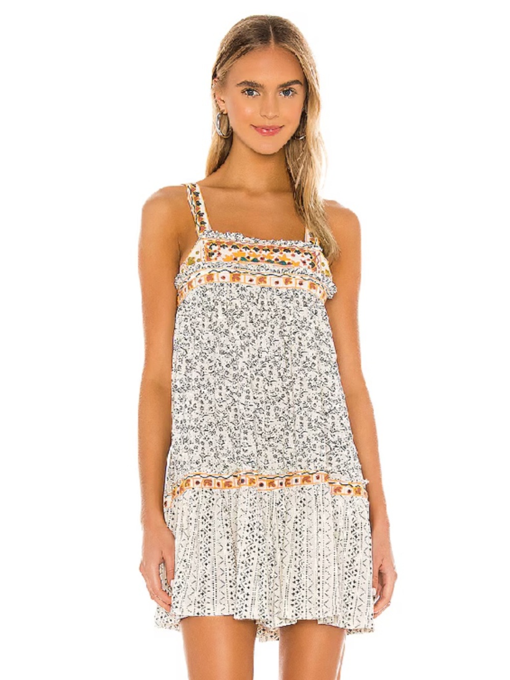 Free People Boarderline Embroidered Tank Dress in Ivory - Size Small